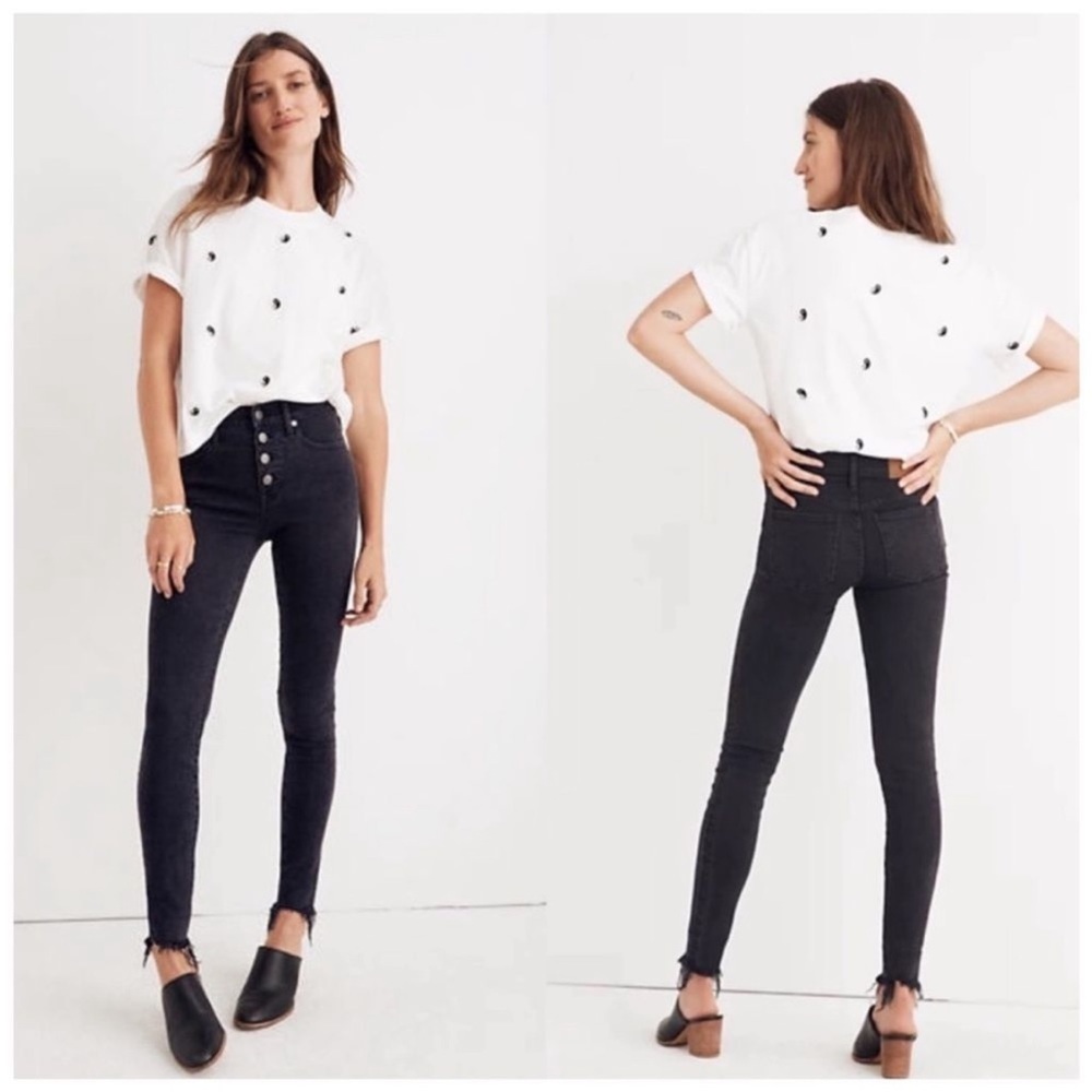 Madewell 9” Mid Rise Skinny Jean In Berkeley Black. Button-through edition.